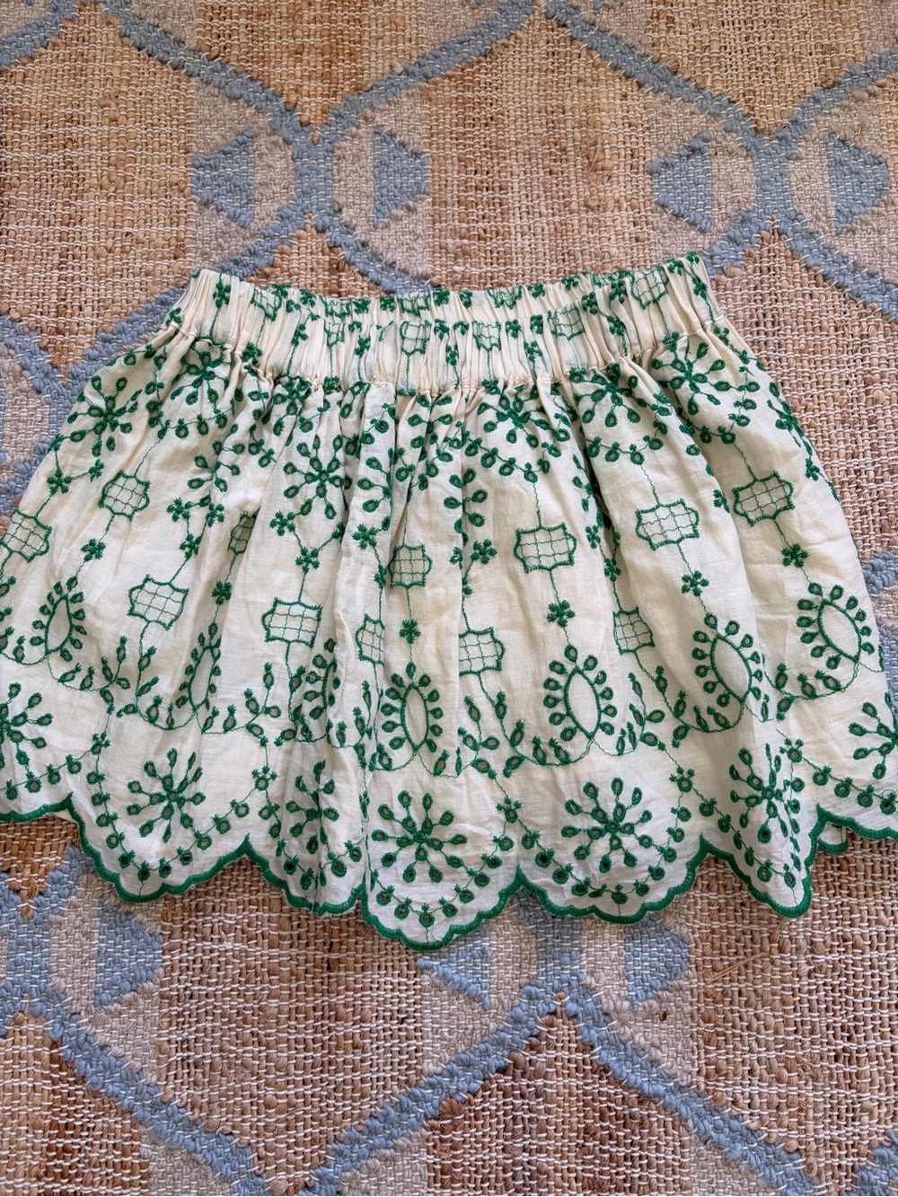 Embroidered Cream Mini Skirt with Green Motif